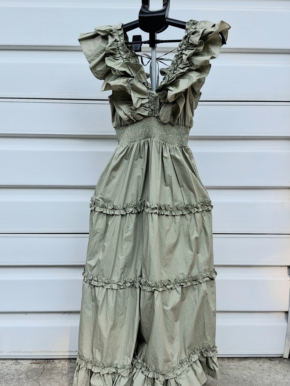 Ruffled V-Neck Tiered Maxi Dress in Sage Green